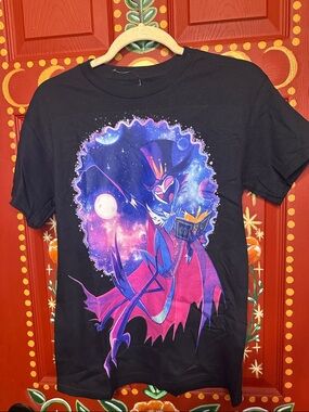 Black Graphic Tee with Pink & Purple Stolas Design Helluva Boss Hot Topic